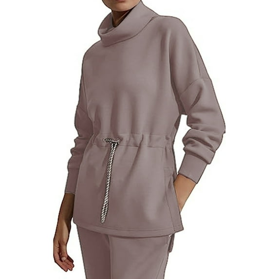 Brglopf Womens Sweatshirts Long Sleeve Mock Neck Pullover Tops Drawstring Side Slit Tunic Shirts Trendy Fall Clothes 2023