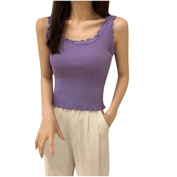 Brglopf Womens Tank Tops Scoop Neck Ribbed Slim Fitted Basic Shirts Casual Sleeveless Knit Sweater Vest(Purple,Free Size)