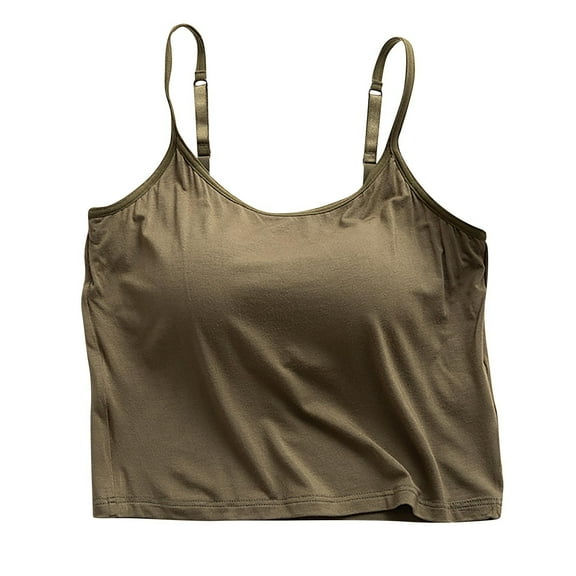 Brglopf Womens Tank Tops with Built in Bra Adjustable Spaghetti Strap Camisole Shelf Bra Cotton Undershirts Layering Tank Tops(Army Green,3XL)