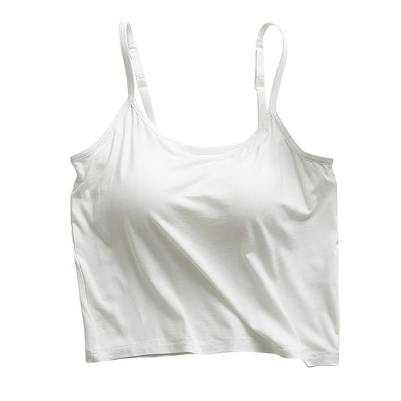 Brglopf Womens Tank Tops with Built in Bra Adjustable Spaghetti Strap Camisole Shelf Bra Cotton Undershirts Layering Tank Tops(White,S)