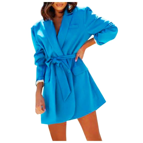 Brglopf Womens Trendy Belted Blazer Open Front Long Sleeve V Neck Office Blazer Bussiness Casual Jackets Work Suit with Pockets