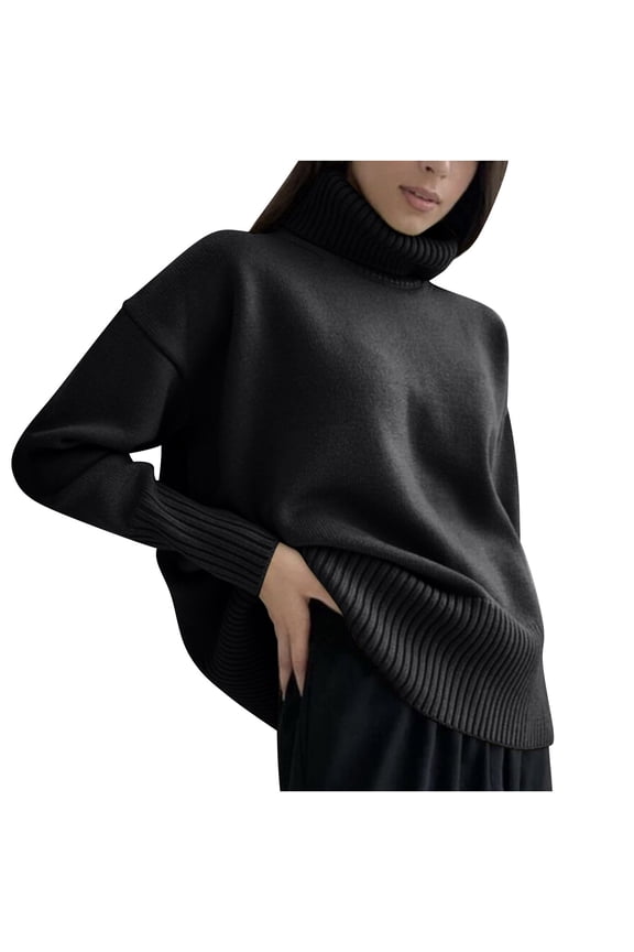 Womens Turtleneck Pullover Long Sleeve High Collar Sweaters Solid Color Warm Jumper Tops Casual Fall Winter Knit Tops