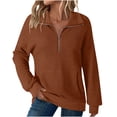 thumbnail image 1 of Brglopf Womens Waffle Knit Sweatshirt Lapel Half Zip Up Casual Lightweight Soft Sweatshirts Long Sleeve Loose Pullover Tops with Pocket Brown L, 1 of 9