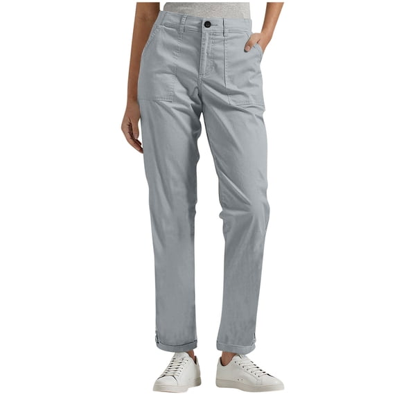 Brglopf Womens Work Pants Dressy Casual Wide Leg Cargo Pants Plus Size High Waist Straight Twill Chino Slacks Ankle Trousers Silver S