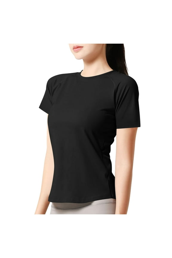 Womens Workout Tops Short Sleeve Raglan Athletic Shirts Yoga Gym Crewneck Quick Dry Tshirts(Black,XXL)