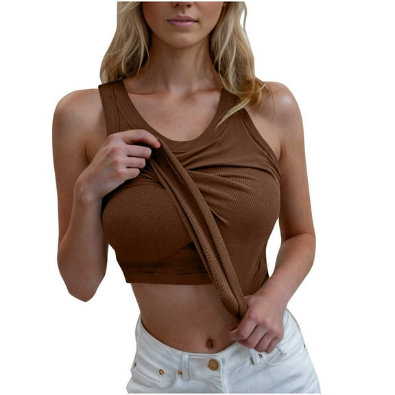 Brglopf Workout Tank Tops for Women with Built in Bra, Sleeveless Gym Tops Seamless Racerback Athletic Yoga Shirts(Coffee,S)