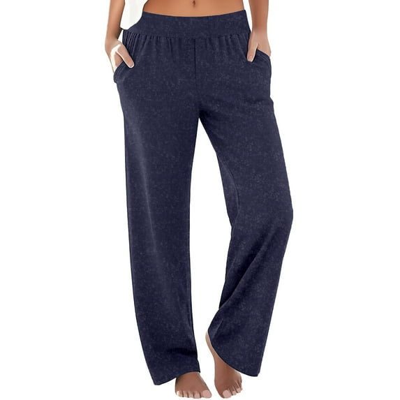 Brglopf Yoga Pants for Women Casual Wide Leg Workout Sweatpants Comfy High Waisted Baggy Lounge Pajama Pants with Pockets Navy XXL