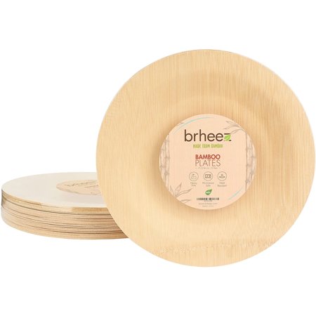 Brheez Heavy Duty Elegant Party Disposable Plates - 100% Biodegradable, Compostable Bamboo, 9", 25-Pack