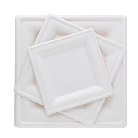 Brheez Heavy Duty Square Disposable Plates - 100% Biodegradable, Compostable Sugarcane, 10", 440-pack