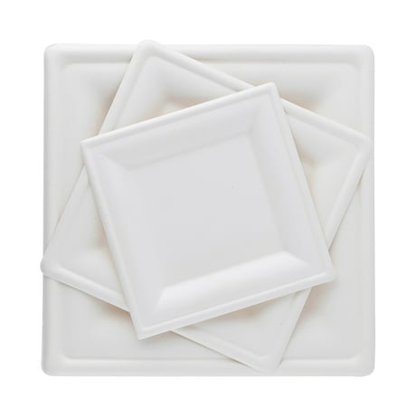 Brheez Heavy Duty Square Disposable Plates - 100% Biodegradable, Compostable Sugarcane, 8", 440-pack