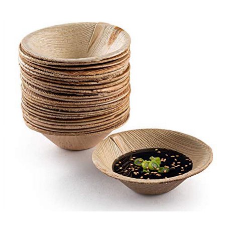 Brheez Round Heavy Duty Bamboo-Look Disposable Bowls - 100% Biodegradable, Compostable Palm Leaf, 4", 25-pack