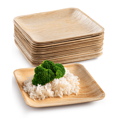 Brheez Square Heavy Duty Bamboo-Look Disposable Plates - Biodegradable and Compostable Palm Leaf, 8", 100-pack