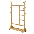 thumbnail image 1 of BriGen Tech Bamboo Clothes Rack Portable Extra Large Garment Rack 2-Tire Storage Box Shelves For Entryway and Bed Room Bamboo Clothing Rack With Whee, 1 of 14