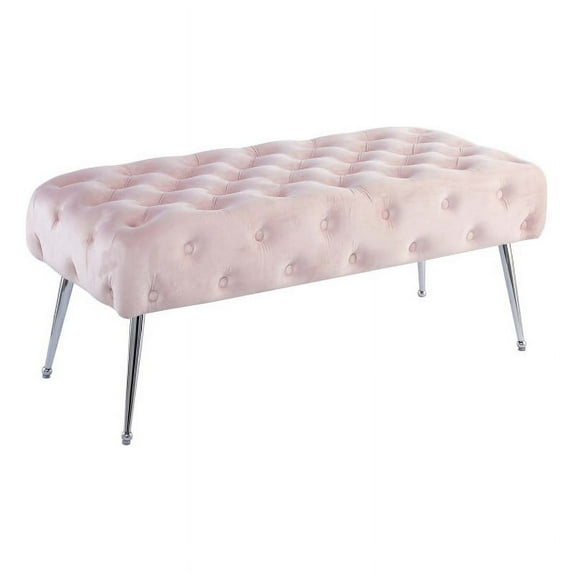 Bria Velvet Tufted Bench Pink