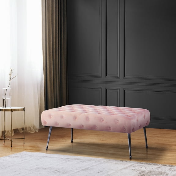 Bria Velvet Tufted Bench Pink