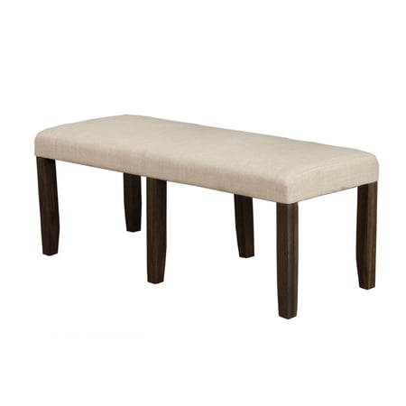 Brian 51 Inch Acacia Wood Dining Bench, Polyester Upholstery, Brown, Beige - Saltoro Sherpi