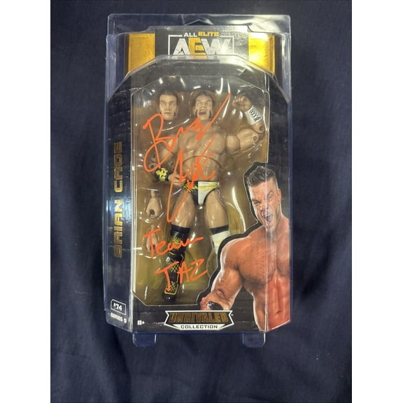 Brian Cage signature AEW FIGURE. New. Inscribed Team Taz With Protective Case. AEW.