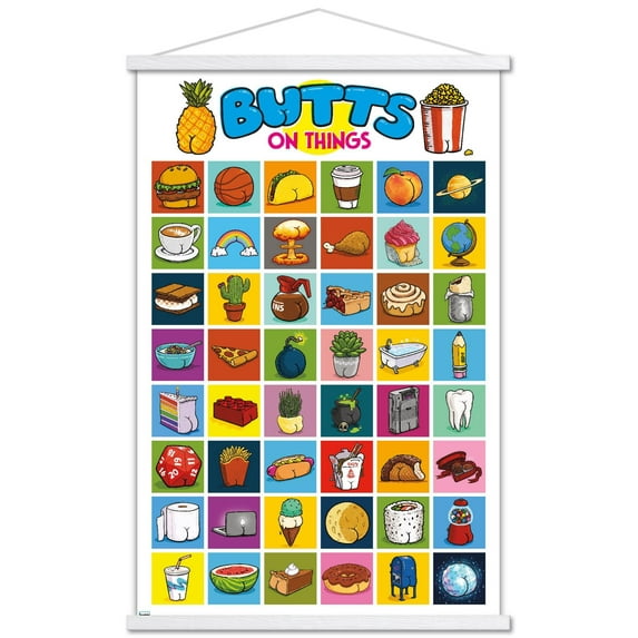 Brian Cook: Butts on Things - Collage Wall Poster with Magnetic Frame, 22.375" x 34"