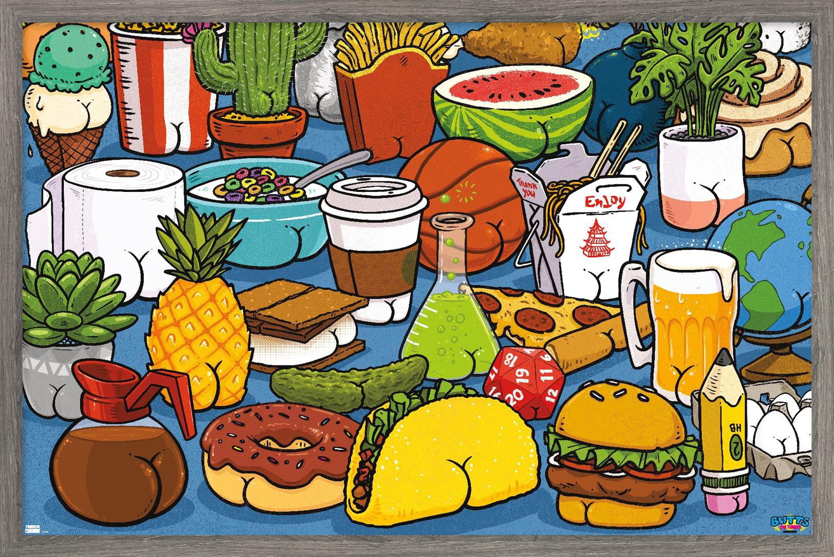 Brian Cook: Butts on Things - Food Wall Poster, 14.725" x 22.375" Framed