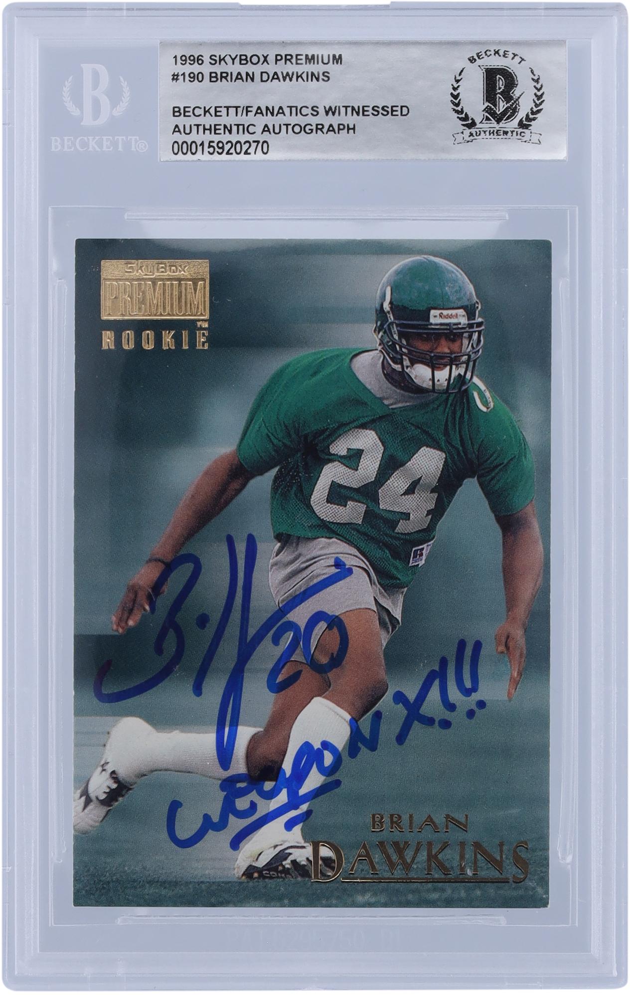 Brian Dawkins Philadelphia Eagles Autographed 1996 Skybox Premium 190 Beckett Fanatics