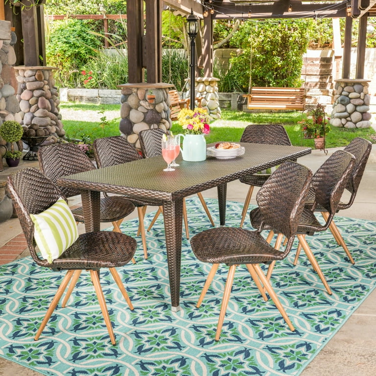 Brian Outdoor Piece Wicker Dining Set, Multibrown