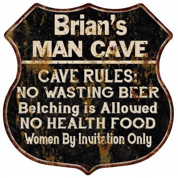 Brian's Man Cave Rules Sign Shield Metal Gift 211110007133