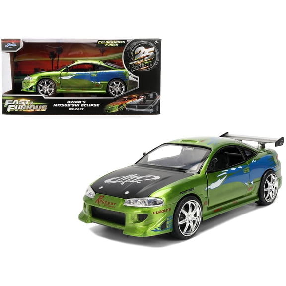 Brian's Mitsubishi Eclipse Green Color Brush Finish w/Graphics "The Fast and the Furious" (2001) 1/24 Diecast Model Car by Jada