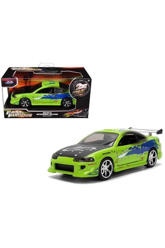 Brian's Mitsubishi Eclipse Green with Graphics (Damaged Version) "The Fast and the Furious" 2001 1/32 Diecast Model Car by Jada