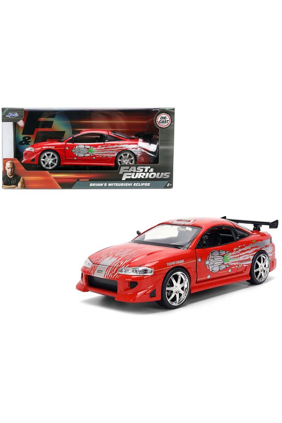 Brian's Mitsubishi Eclipse Red with Graphics Remix "The Fast and The Furious" (2001) Movie "Fast & Furious" Series 1/24 Diecast Model Car by Jada