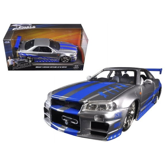 Brian's Nissan GTR Skyline R34 Silver/Blue Fast & Furious" Movie 1/24 Diecast Model Car by Jada"