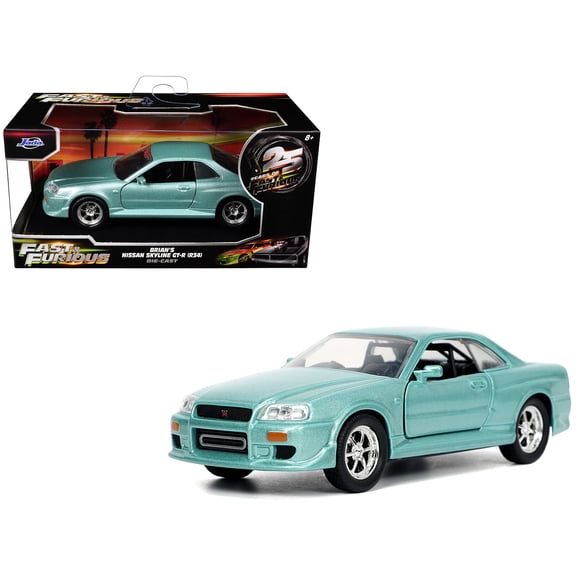 Brian's Nissan Skyline GT-R (BNR34) RHD (Right Hand Drive) Turquoise Metallic "Fast & Furious" Movie 1/32 Diecast Model Car by Jada