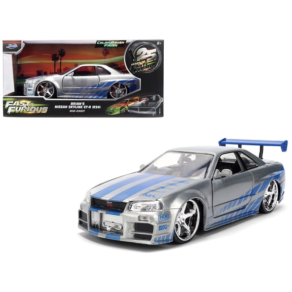 Brian's Nissan Skyline GT-R (R34) RHD (Right Hand Drive) Brush Finish "2 Fast 2 Furious" (2003) Movie 25 Years of Fast & Furious Anniversary 1/24 by Jada