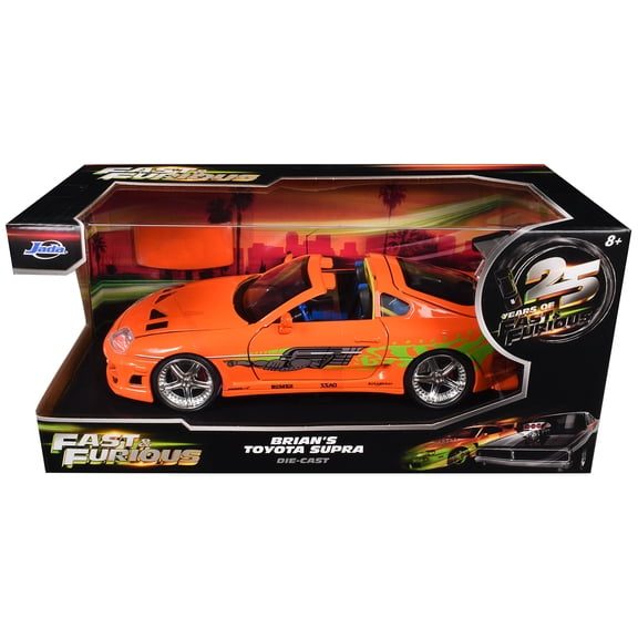 Brian's Toyota Supra Orange with Graphics "Fast & Furious 25th Anniversary" Series 1/24 Diecast Model Car by Jada