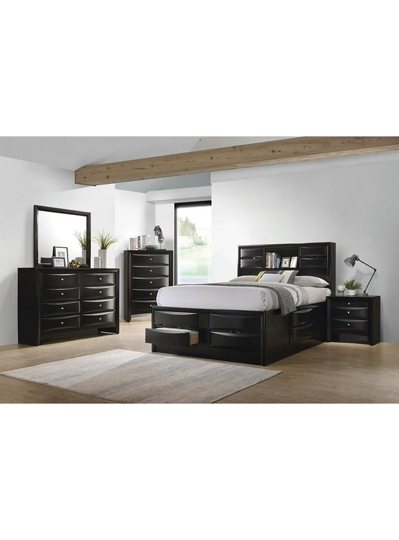 Briana Storage Bedroom Set with Bookcase Headboard Black