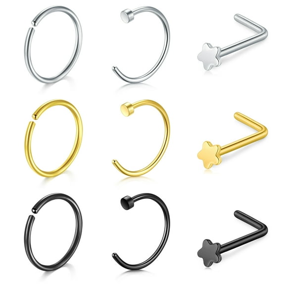 Briana Willams 20G Nose Rings Hoop Stainless Surgical Steel Nose Ring Stud Set