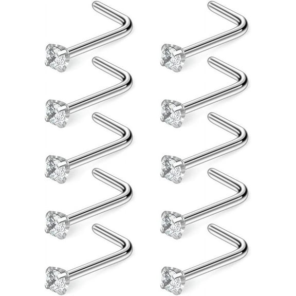 Briana Williams 10PCS 18G Surgical Steel Diamond CZ Nose Stud Rings