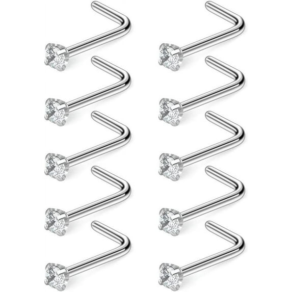 Briana Williams 10PCS 18G Surgical Steel Diamond CZ Nose Stud Rings