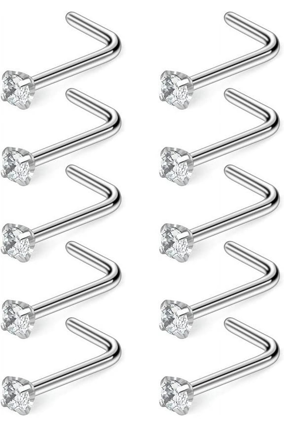 10PCS 18G Surgical Steel Diamond CZ Nose Stud Rings
