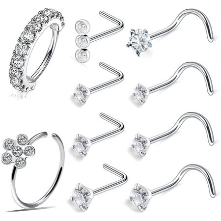Briana Williams 10PCS 20G Nose Rings, Surgical Steel L-Shaped, Nose Piercing Jewelry