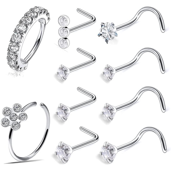 Briana Williams 10PCS 20G Nose Rings, Surgical Steel L-Shaped, Nose Piercing Jewelry