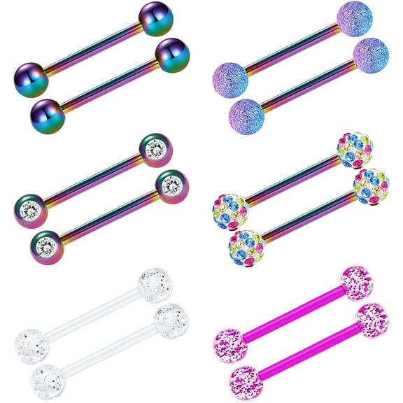 Briana Williams 14G 6 Pairs Nipple Rings Tongue Ring 5/8" Surgical Steel Body Piercing Jewelry