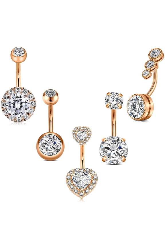 Clear, CZ 316L Stainless Steel 14G Navel Belly Button Rings 0.39", 5 Count
