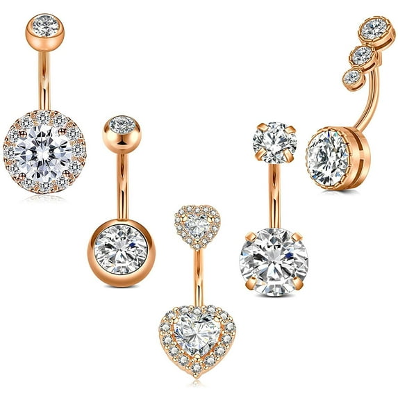 Briana Williams Clear, CZ 316L Stainless Steel 14G Navel Belly Button Rings 0.39", 5 Count