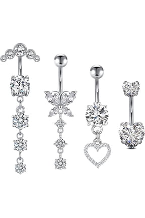 14G Dangle Belly Button Rings Silver Belly Button Rings Belly Rings