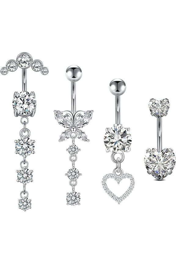 14G Dangle Belly Button Rings Silver Belly Button Rings Belly Rings