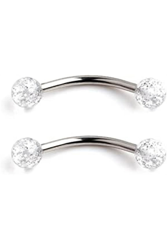 14G Glitter Ball & Surgical Steel Bar Curved Barbell Belly Ring Piercing