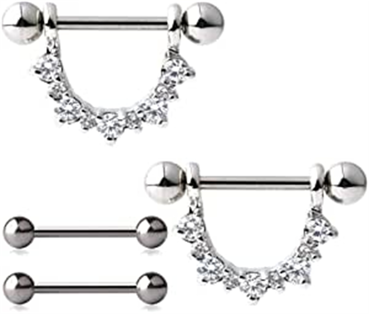 Pair of Nipple Barbells with Forward Facing Outrim Clear CZ