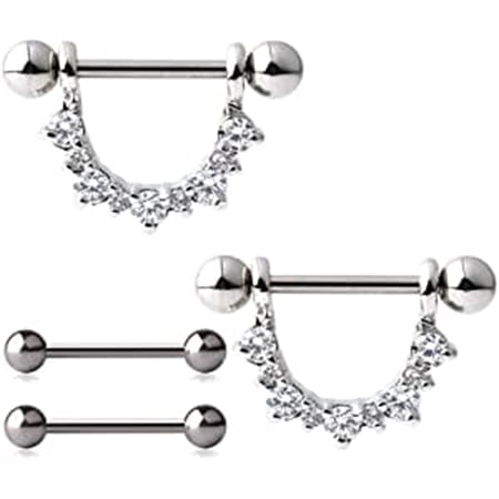 Briana Williams 14G Nipple Shield Rings & Barbell Retainer Clear CZ Piercing Jewelry