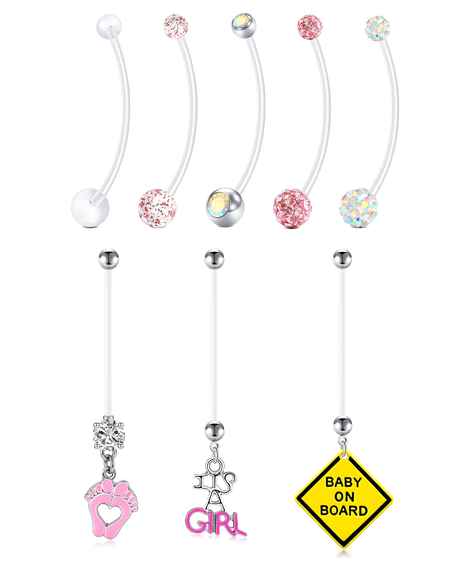 Briana Williams 14G Plastic Pregnancy Belly Button Rings Long Bar Navel  Rings for Briana Williams Flexible Clear Belly Piercing - Walmart.com