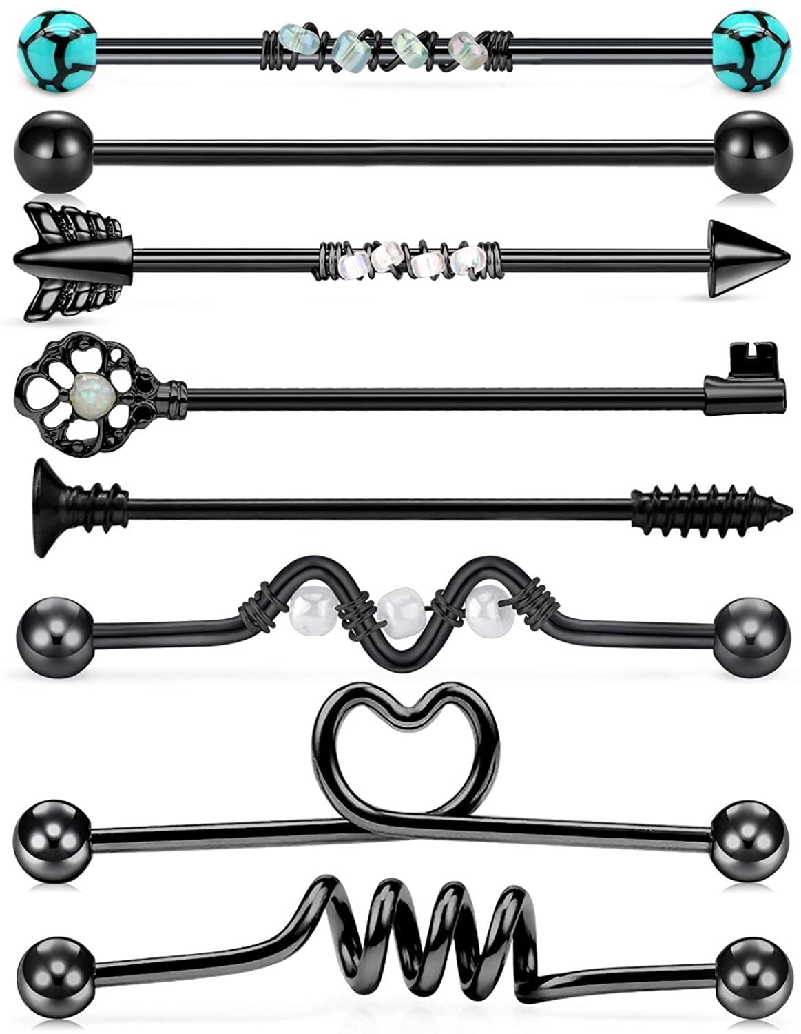 14G Industrial Barbell Earrings - 38mm Stainless Steel, 16 Pcs Cartilage Piercing Jewelry Kit